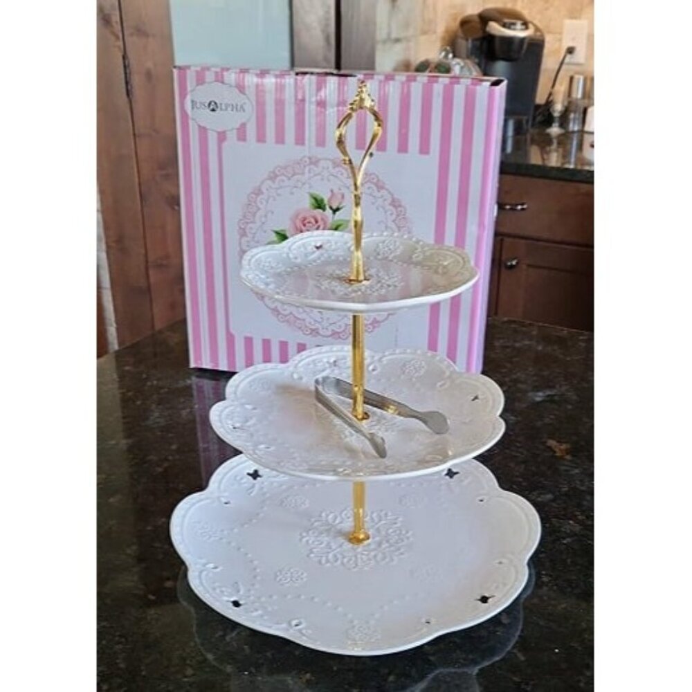 New Cupcake Stand 3 Tier White Porcelain Cake Stand Dessert Stand Tea Party